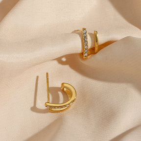 Brinco Filete Duplo com zircônias Banhado a Ouro 18K