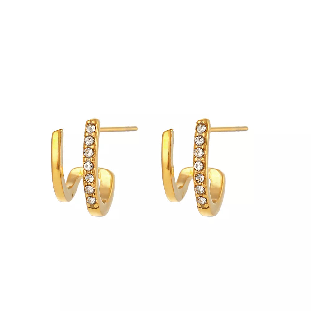 Brinco Filete Duplo com zircônias Banhado a Ouro 18K