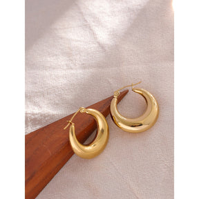 Brinco Argola Lisa Oval Banhado a Ouro 18K