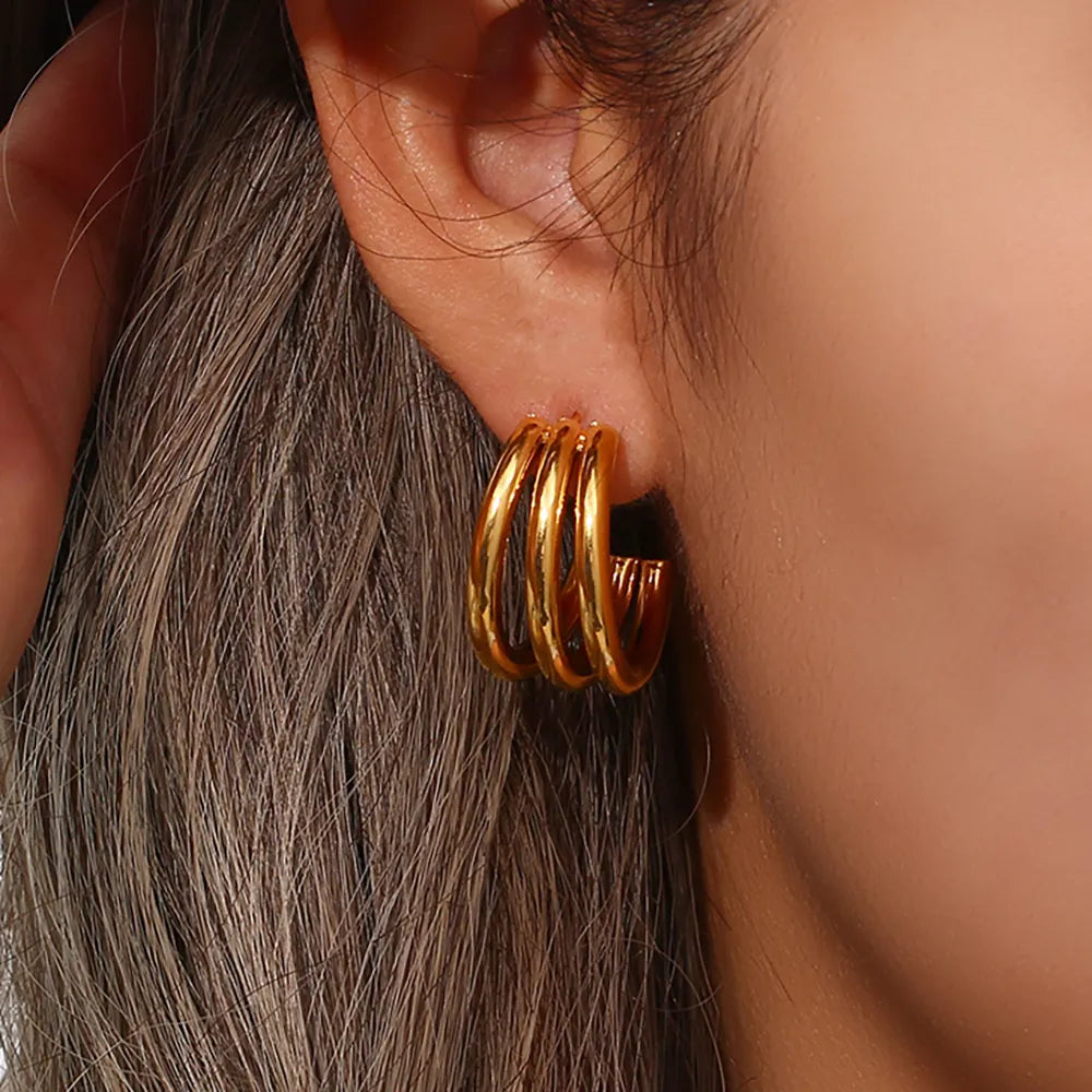 Brinco Argola Tripla Banhado a Ouro 18K