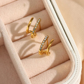 Brinco Filete Duplo com zircônias Banhado a Ouro 18K