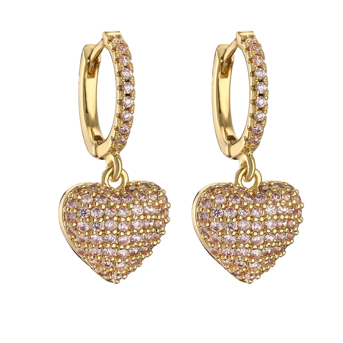 Brinco de Coração Cravejado com Zircônias Banhado a Ouro 18K