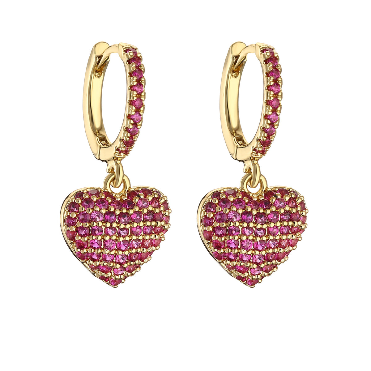 Brinco de Coração Cravejado com Zircônias Banhado a Ouro 18K
