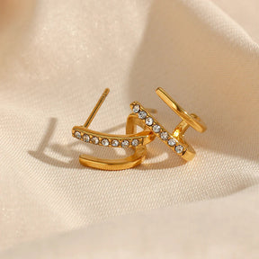 Brinco Filete Duplo com zircônias Banhado a Ouro 18K