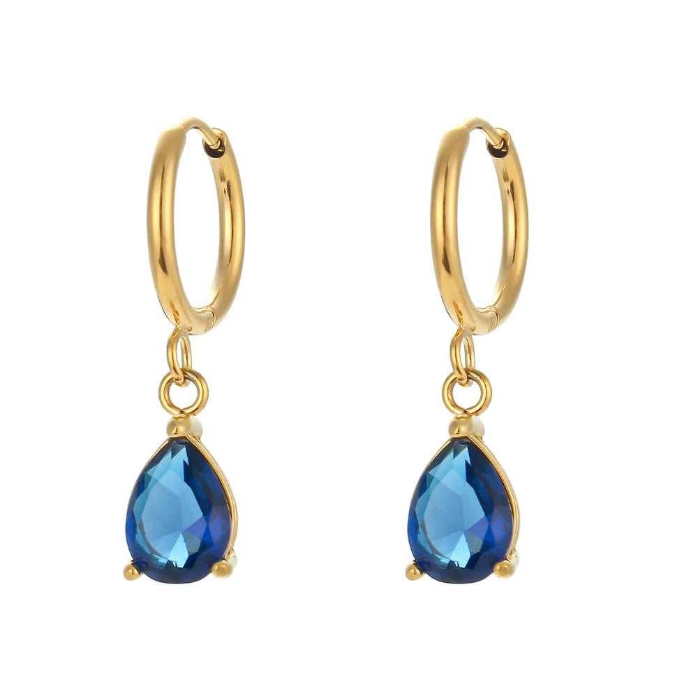 Brinco Argola com Pedra Cristal Pendente Banhado a Ouro 18K