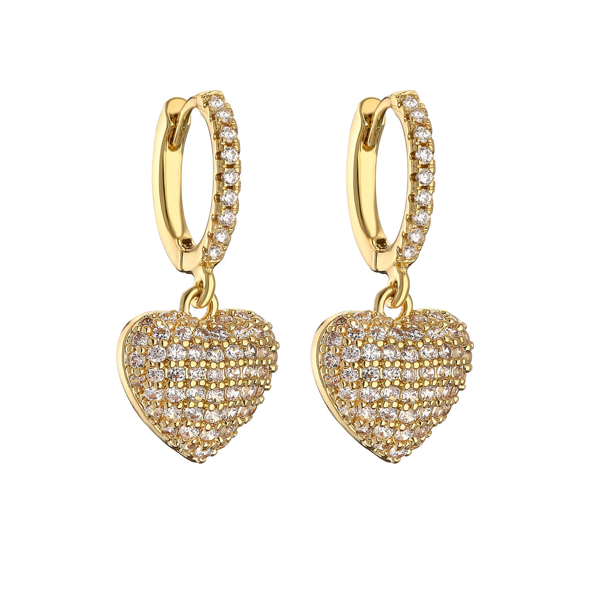 Brinco de Coração Cravejado com Zircônias Banhado a Ouro 18K
