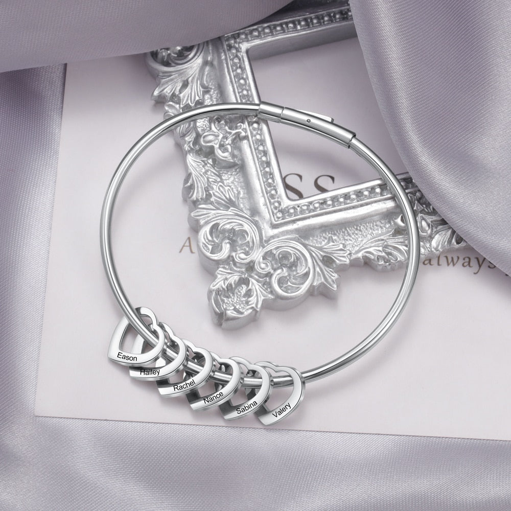 Pulseira de Coração - Nomes Personalizados (Gravada a Laser)