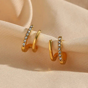 Brinco Filete Duplo com zircônias Banhado a Ouro 18K