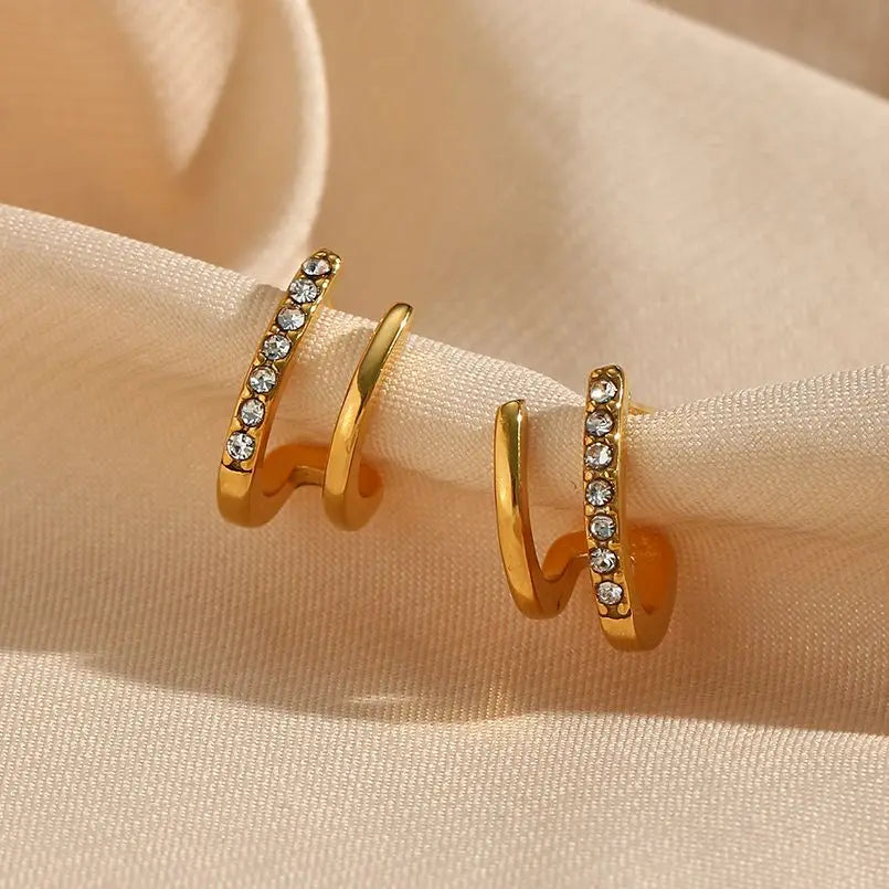 Brinco Filete Duplo com zircônias Banhado a Ouro 18K